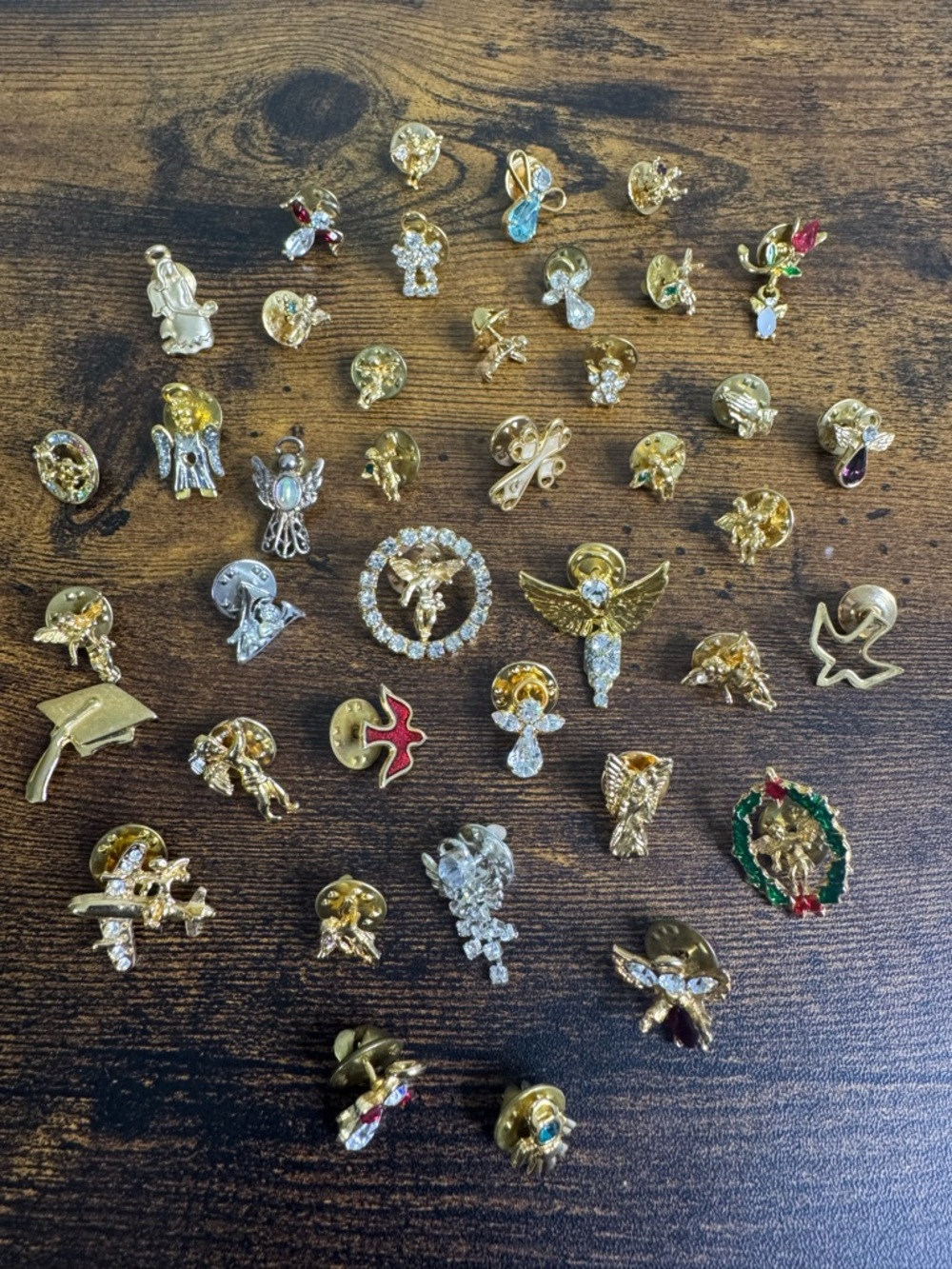 Vintage Gold Tone Holiday Cherub and Angel Brooch Pin Lot 39 pcs